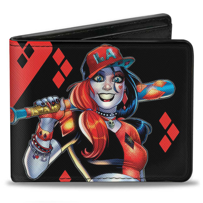Bi-Fold Wallet - Harley Quinn Issue #20 LA Baseball Cover Pose Diamonds Black Red Bi-Fold Wallets DC Comics   
