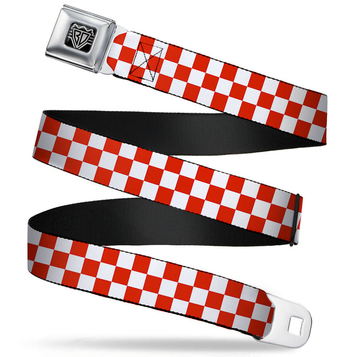 BD Wings Logo CLOSE-UP Full Color Black Silver Seatbelt Belt - Checker Red/White Webbing Seatbelt Belts Buckle-Down   