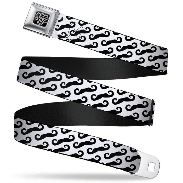 BD Wings Logo CLOSE-UP Full Color Black Silver Seatbelt Belt - Diagonal Handlebar Mustaches White/Black Webbing Seatbelt Belts Buckle-Down   