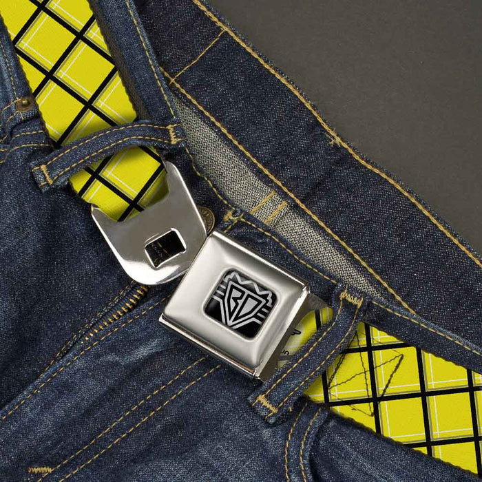 BD Wings Logo CLOSE-UP Full Color Black Silver Seatbelt Belt - Wire Grid Yellow/Black/Gray Webbing Seatbelt Belts Buckle-Down   