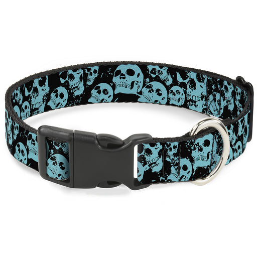 Plastic Clip Collar - Skulls Stacked Weathered Black/Teal Plastic Clip Collars Buckle-Down   