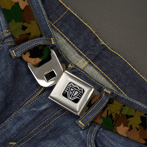 BD Wings Logo CLOSE-UP Full Color Black Silver Seatbelt Belt - Leaf/Branch Camo Tan/Browns/Greens Webbing Seatbelt Belts Buckle-Down   