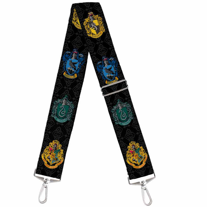 Purse Strap - Hogwarts & 4-House Crests Filigree Black Gray