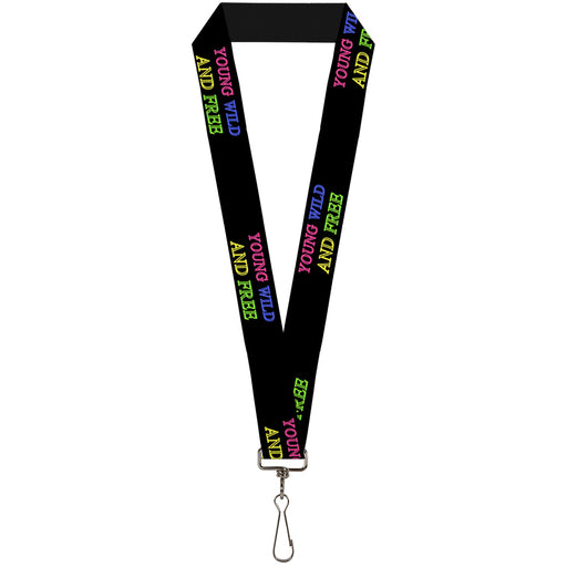 Lanyard - 1.0" - YOUNG WILD AND FREE Outline Black Multi Neon Lanyards Buckle-Down   
