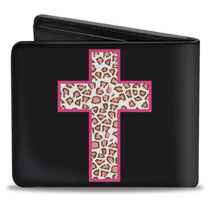 Bi-Fold Wallet - Cross Repeat Black Leopard Brown Pink Outline Bi-Fold Wallets Buckle-Down   