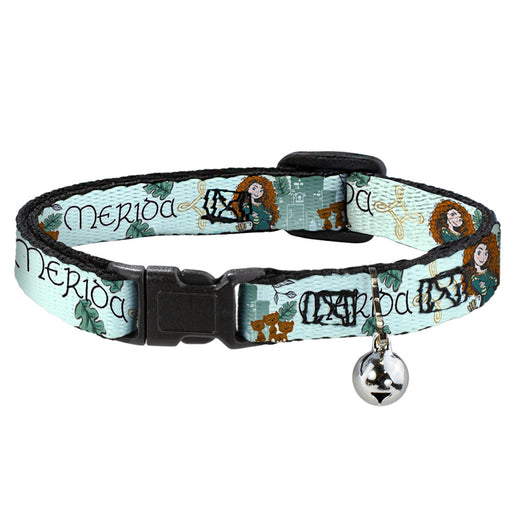 Cat Collar Breakaway with Bell - Brave Merida Castle and Three Bear Brothers Pose with Script Greens - NARROW Fits 8.5-12" Breakaway Cat Collars Disney   