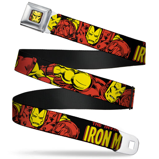 MARVEL COMICS Iron Man Face Full Color Red Yellow Seatbelt Belt - THE INVINCIBLE IRON MAN Action Poses Black/Red/Yellow Webbing Seatbelt Belts Marvel Comics   