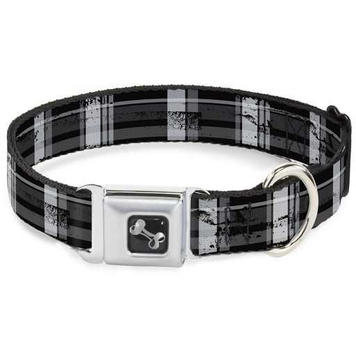 Dog Bone Seatbelt Buckle Collar - Plaid Weathered Black/Gray/White Seatbelt Buckle Collars Buckle-Down   