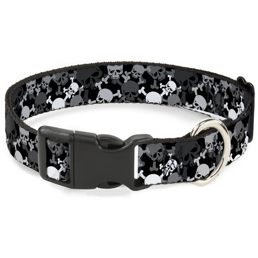 Plastic Clip Collar - Multi Top Skulls Stacked Blak/Gray/White Plastic Clip Collars Buckle-Down   