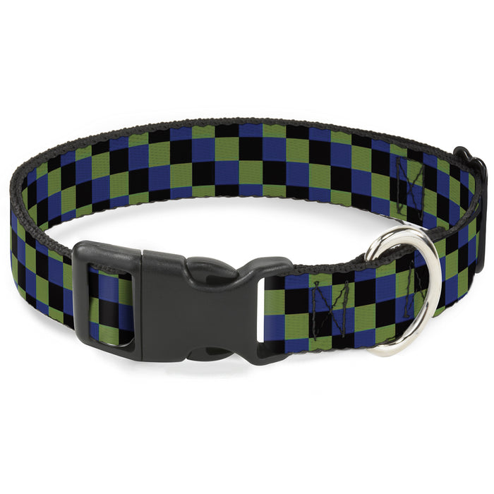 Plastic Clip Collar - Checker Trio Green/Black/Blue Plastic Clip Collars Buckle-Down   