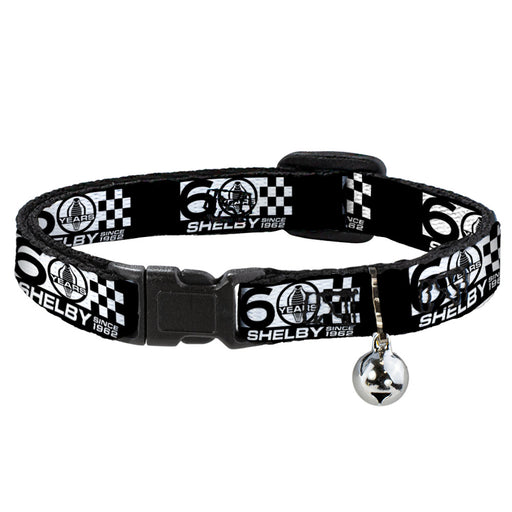 Cat Collar Breakaway with Bell - SHELBY 60 YEARS SINCE 1962 Checker Black White - NARROW Fits 8.5-12" Breakaway Cat Collars Carroll Shelby   