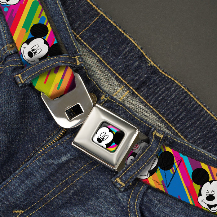 Mickey Mouse Winking CLOSE-UP Full Color Multi Color Black White Seatbelt Belt - Mickey Mouse Expressions Multi Color White/Black Webbing Seatbelt Belts Disney   