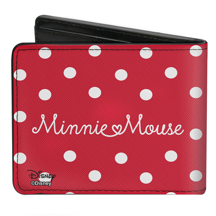 Bi-Fold Wallet - Minnie Mouse Face + Script Polka Dots Red White Bi-Fold Wallets Disney   