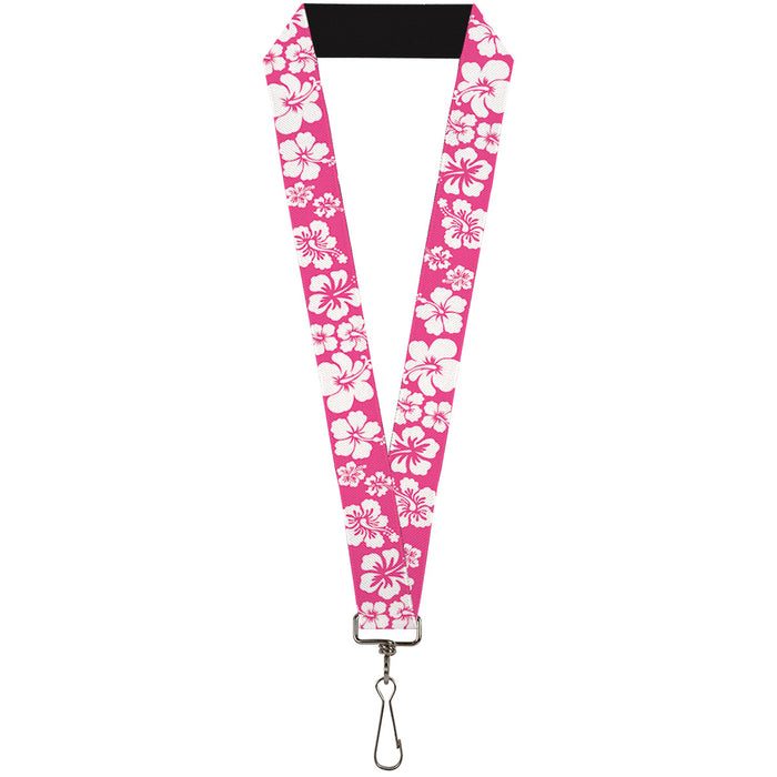 Lanyard - 1.0" - Hibiscus Neon Pink White Lanyards Buckle-Down   