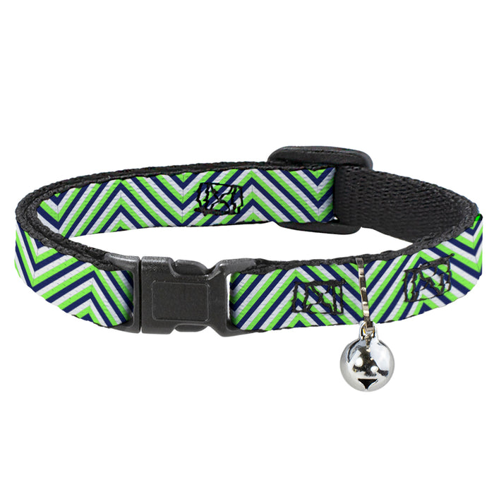 Cat Collar Breakaway - Chevron Stripe White Neon Green Navy Breakaway Cat Collars Buckle-Down   