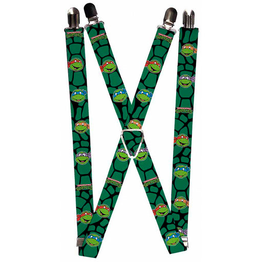 Suspenders - 1.0" - Classic TEENAGE MUTANT NINJA TURTLES Turtle Faces Black Green Turtle Shell Suspenders Nickelodeon   