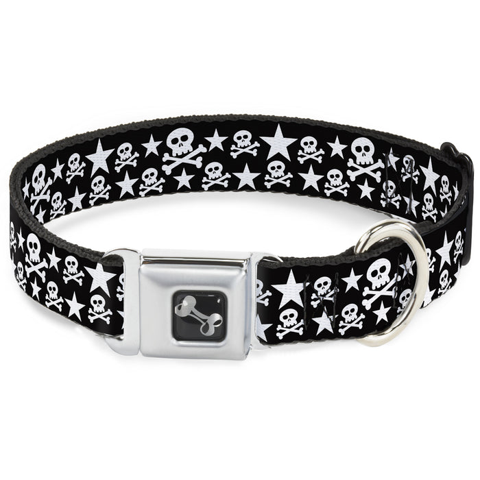 Dog Bone Seatbelt Buckle Collar - Skulls & Stars Black/White Seatbelt Buckle Collars Buckle-Down   
