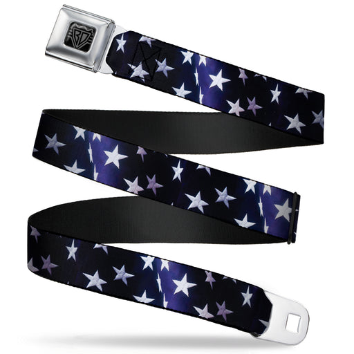 BD Wings Logo CLOSE-UP Full Color Black Silver Seatbelt Belt - American Flag Vivid Stars Blue/White Webbing Seatbelt Belts Buckle-Down   