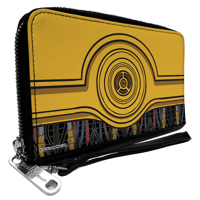 Women's PU Zip Around Wallet Rectangle - Star Wars C3-PO Wires Bounding Yellows Black Multi Color Clutch Zip Around Wallets Star Wars   