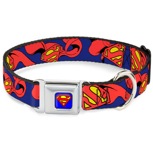 Superman Full Color Blue Seatbelt Buckle Collar - Superman Shield w/Cape Seatbelt Buckle Collars DC Comics   