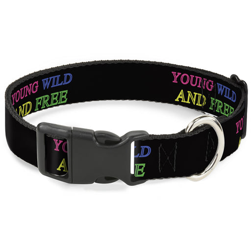 Plastic Clip Collar - YOUNG WILD AND FREE Outline Black/Multi Neon Plastic Clip Collars Buckle-Down   