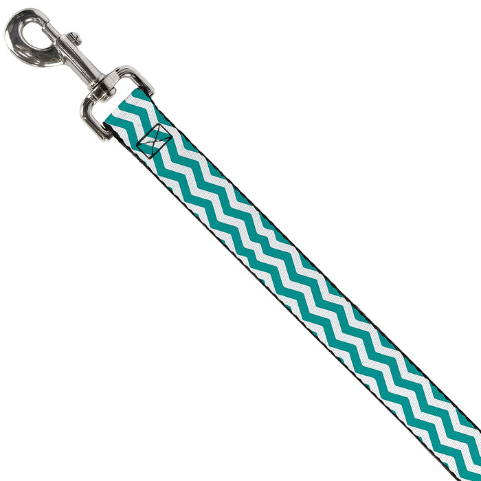 Dog Leash - Chevron Stripe White/Teal Dog Leashes Buckle-Down   