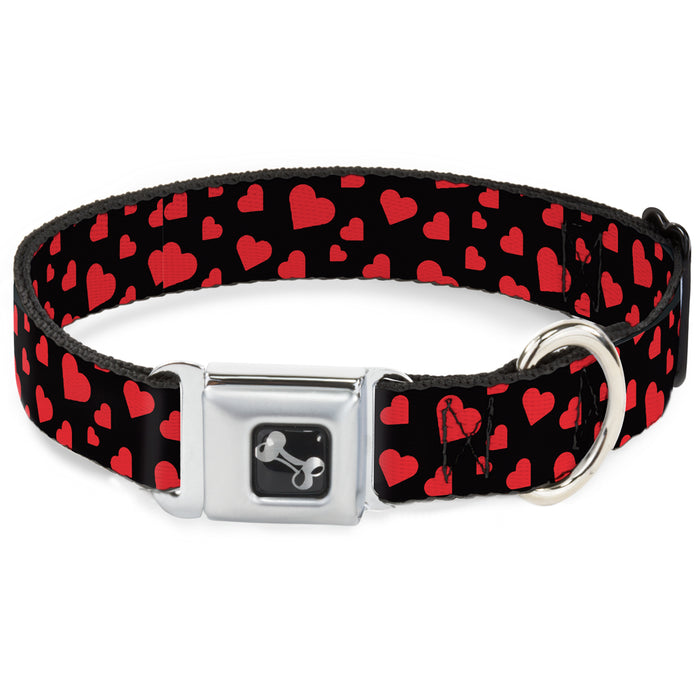 Dog Bone Seatbelt Buckle Collar - Hearts Scattered Black/Red Seatbelt Buckle Collars Buckle-Down   