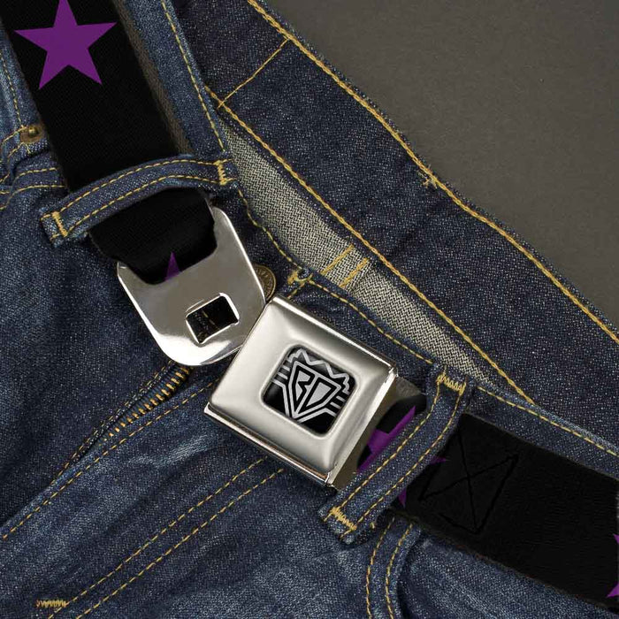 BD Wings Logo CLOSE-UP Full Color Black Silver Seatbelt Belt - Star Black/Purple Webbing Seatbelt Belts Buckle-Down   