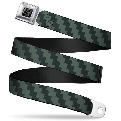 BD Wings Logo CLOSE-UP Full Color Black Silver Seatbelt Belt - Jagged Steps Stripe Grays Webbing Seatbelt Belts Buckle-Down   