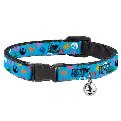 Cat Collar Breakaway with Bell - Star Wars Jedi Order and Rebel Alliance Icons Scattered Blue Multi Color Breakaway Cat Collars Star Wars   