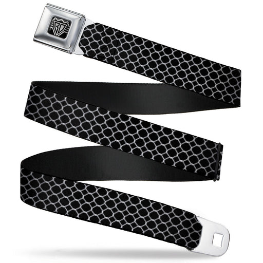 BD Wings Logo CLOSE-UP Full Color Black Silver Seatbelt Belt - Fishnet Stocking Black/White Webbing Seatbelt Belts Buckle-Down   