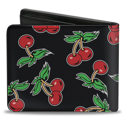 Bi-Fold Wallet - Cherries Scattered Black Bi-Fold Wallets Buckle-Down   