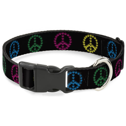 Buckle-Down Plastic Buckle Dog Collar - Marijuana Peace Repeat Black/Multi Color Plastic Clip Collars Buckle-Down   