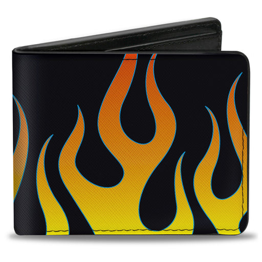 Bi-Fold Wallet - Flames Black Yellow Orange Bi-Fold Wallets Buckle-Down   