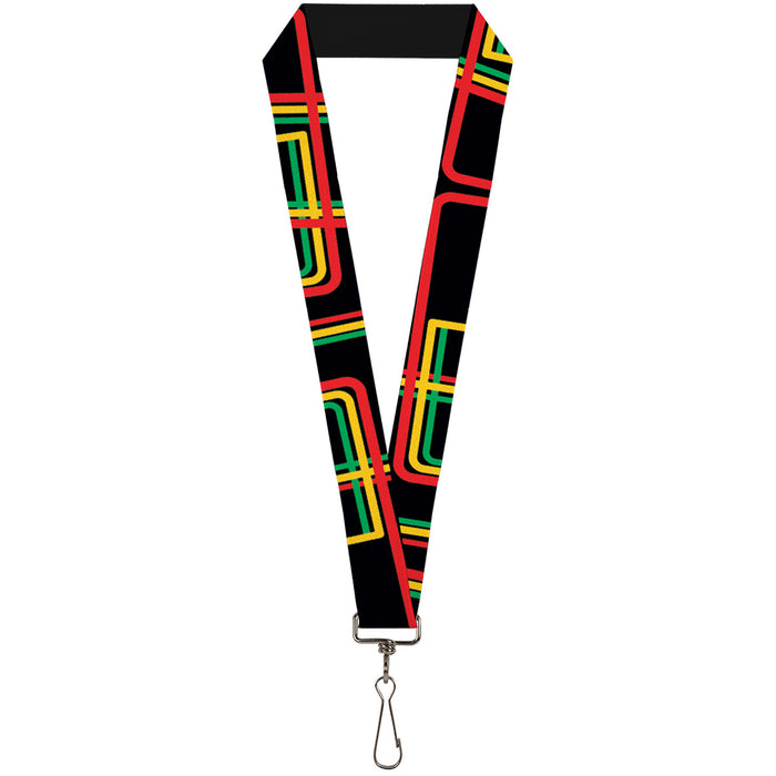 Lanyard - 1.0" - Maze Lines Black Rasta Lanyards Buckle-Down   