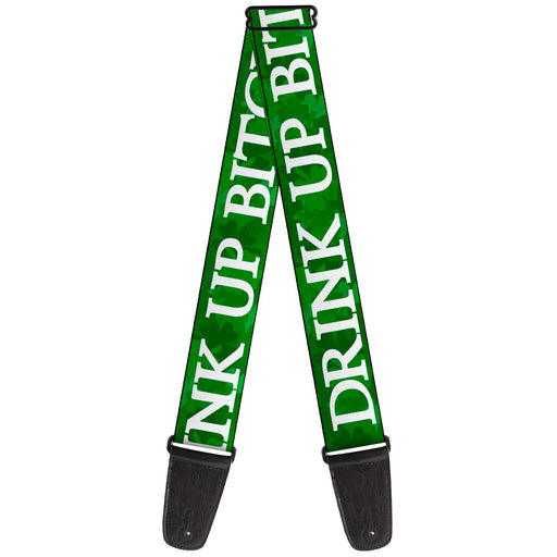 Guitar Strap - St Pat's DRINK UP BITCHES Stacked Shamrocks Greens White Guitar Straps Buckle-Down   