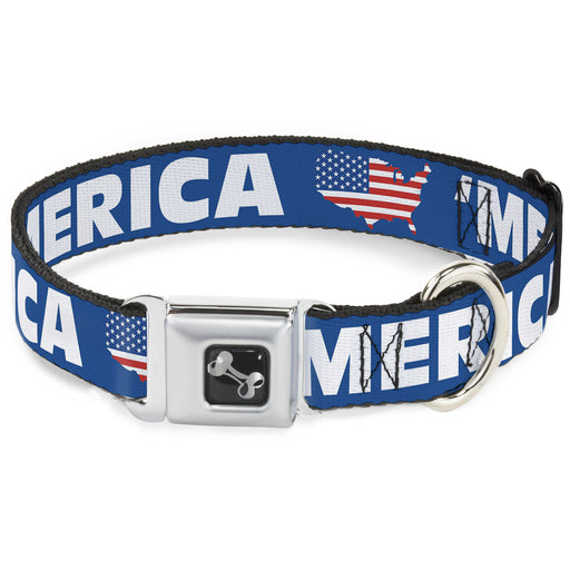 Dog Bone Seatbelt Buckle Collar - 'MERICA/USA Silhouette Blue/White/US Flag Seatbelt Buckle Collars Buckle-Down   