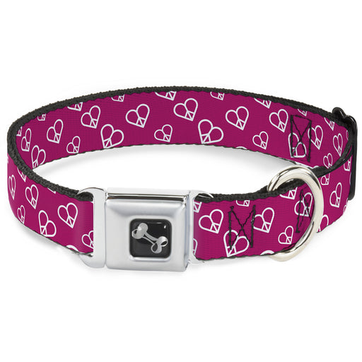 Dog Bone Seatbelt Buckle Collar - Mini Peace Hearts Fuchsia/White Seatbelt Buckle Collars Buckle-Down   