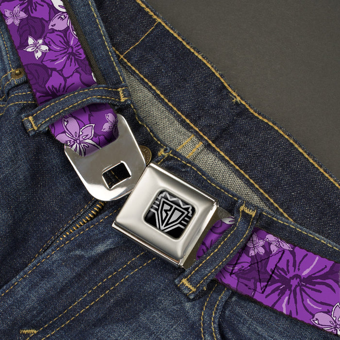 BD Wings Logo CLOSE-UP Full Color Black Silver Seatbelt Belt - Hibiscus Collage Purple Shades Webbing Seatbelt Belts Buckle-Down   