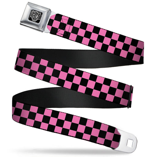 BD Wings Logo CLOSE-UP Full Color Black Silver Seatbelt Belt - Checker Black/Pink Webbing Seatbelt Belts Buckle-Down   