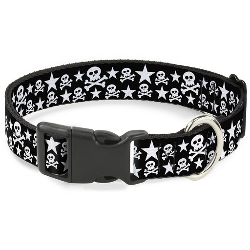 Plastic Clip Collar - Skulls & Stars Black/White Plastic Clip Collars Buckle-Down   