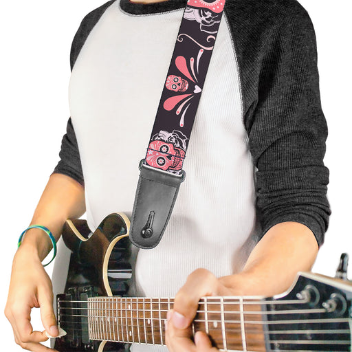 Guitar Strap - Sugar Skulls Gray Pink Guitar Straps Buckle-Down   