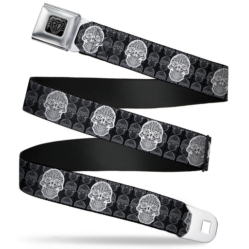 BD Wings Logo CLOSE-UP Full Color Black Silver Seatbelt Belt - Skull Candy Black/Gray/White Webbing Seatbelt Belts Buckle-Down   