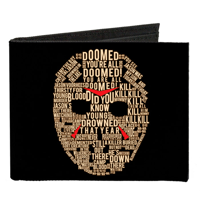 Canvas Bi-Fold Wallet - Jason Mask Quotes Collage + FRIDAY THE 13TH Logo Black Ivory Reds Canvas Bi-Fold Wallets Warner Bros. Horror Movies Default Title  