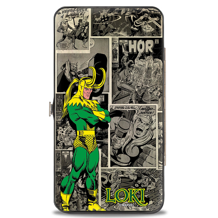 MARVEL COMICS Hinged Wallet - LOKI Poses Comic Blocks Grays Yellow Green Hinged Wallets Marvel Comics   