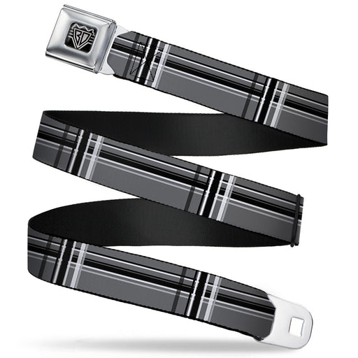 BD Wings Logo CLOSE-UP Full Color Black Silver Seatbelt Belt - Plaid Gray/Black/White Webbing Seatbelt Belts Buckle-Down   