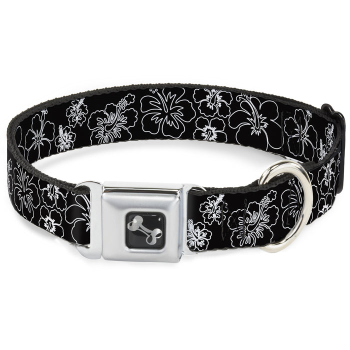 Dog Bone Seatbelt Buckle Collar - Hibiscus Outline Black/White Seatbelt Buckle Collars Buckle-Down   