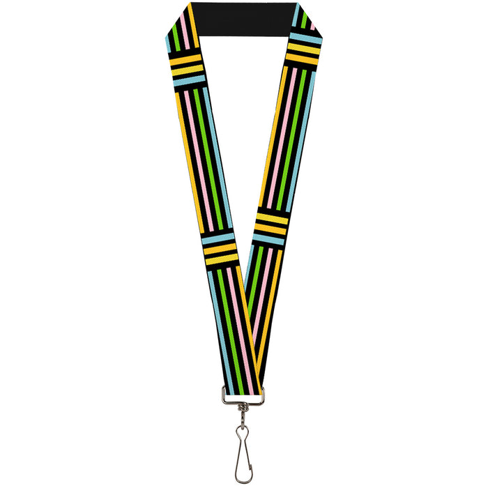 Lanyard - 1.0" - Stripe Blocks Black Multi Pastel Lanyards Buckle-Down   