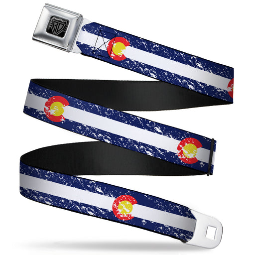 BD Wings Logo CLOSE-UP Full Color Black Silver Seatbelt Belt - Colorado Flags4 Weathered Webbing Seatbelt Belts Buckle-Down   