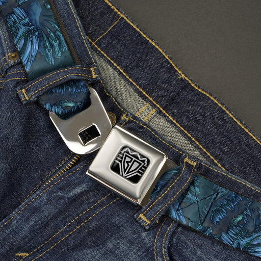 BD Wings Logo CLOSE-UP Full Color Black Silver Seatbelt Belt - TJ-Brutal Blue Webbing Seatbelt Belts Buckle-Down   